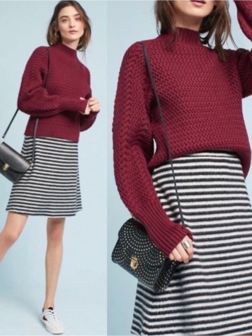 Maeve Anthropologie Black & White Striped Fuzzy A-Line Skirt